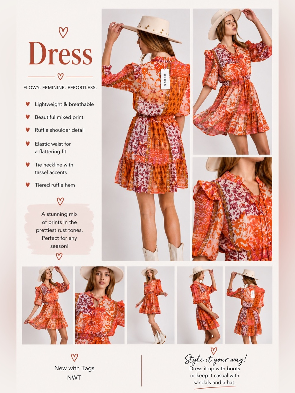 ✨ Umgee Mixed Print Boho Dress ✨